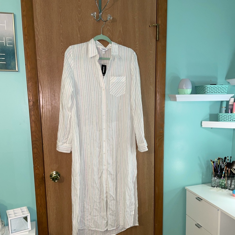 Express Button Down striped cover up - Picture 2 of 5